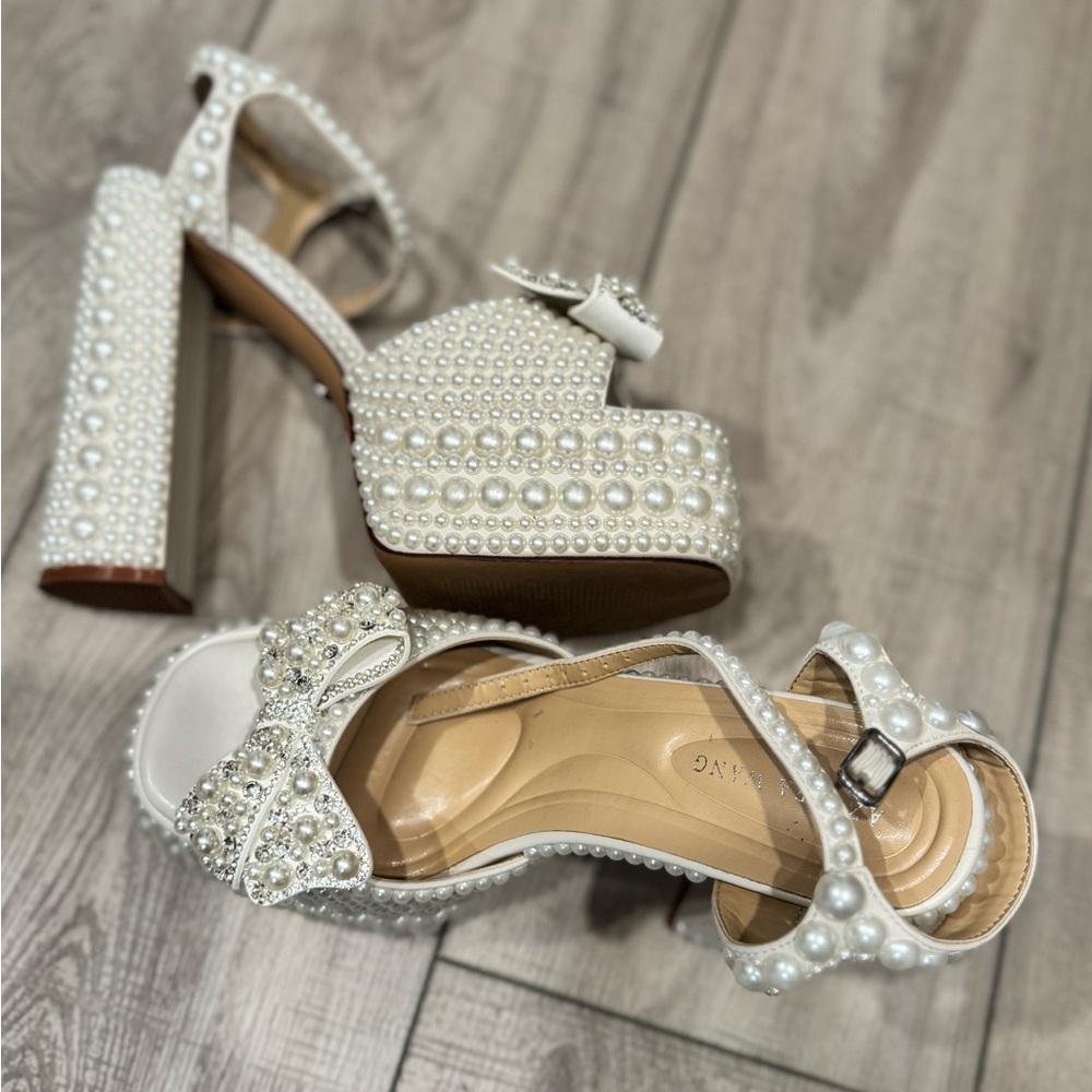 Azalea Wang Pearl and Rhinestone Embellished Heels